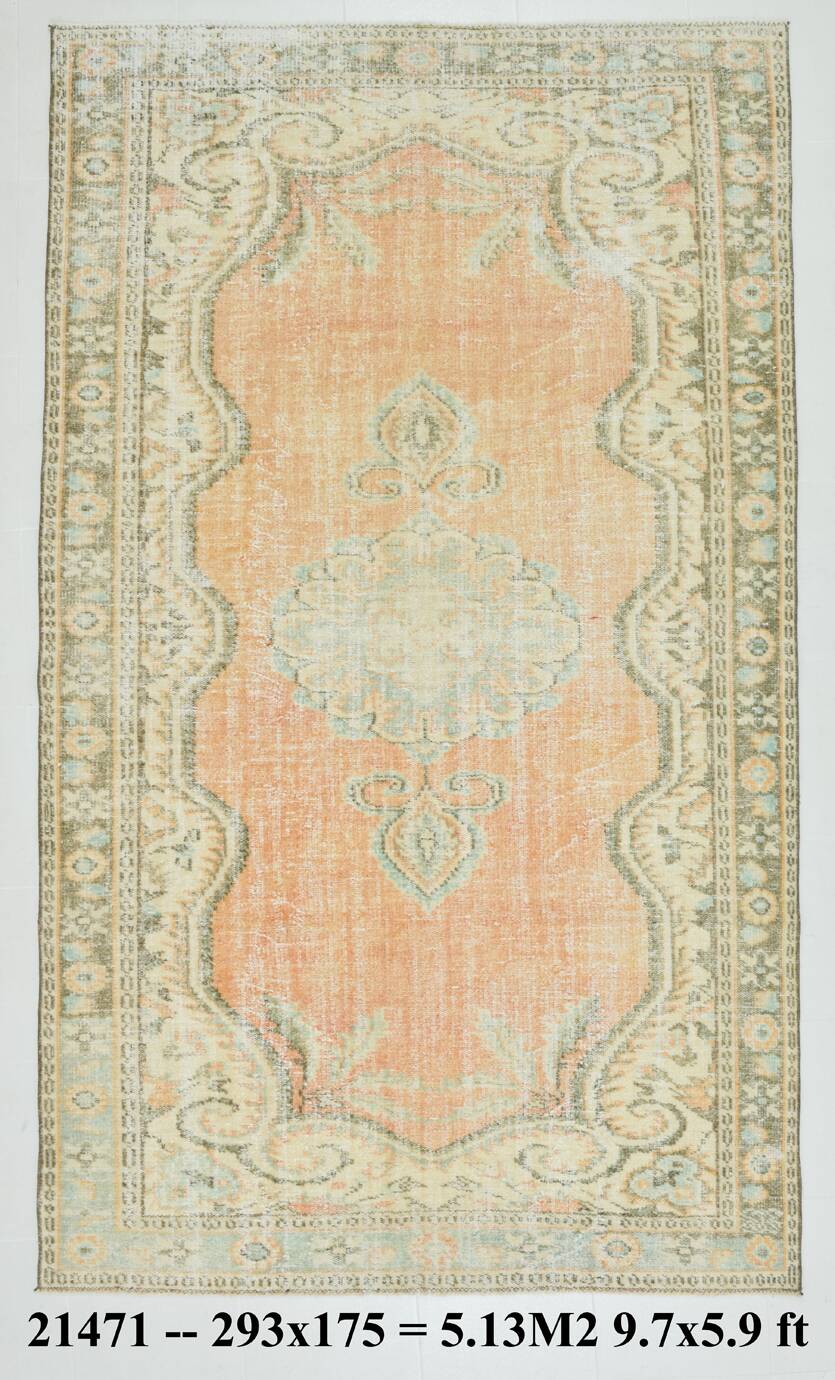 6x9 Peach Orange Antique Vintage Rug 175x293Cm SK 21471