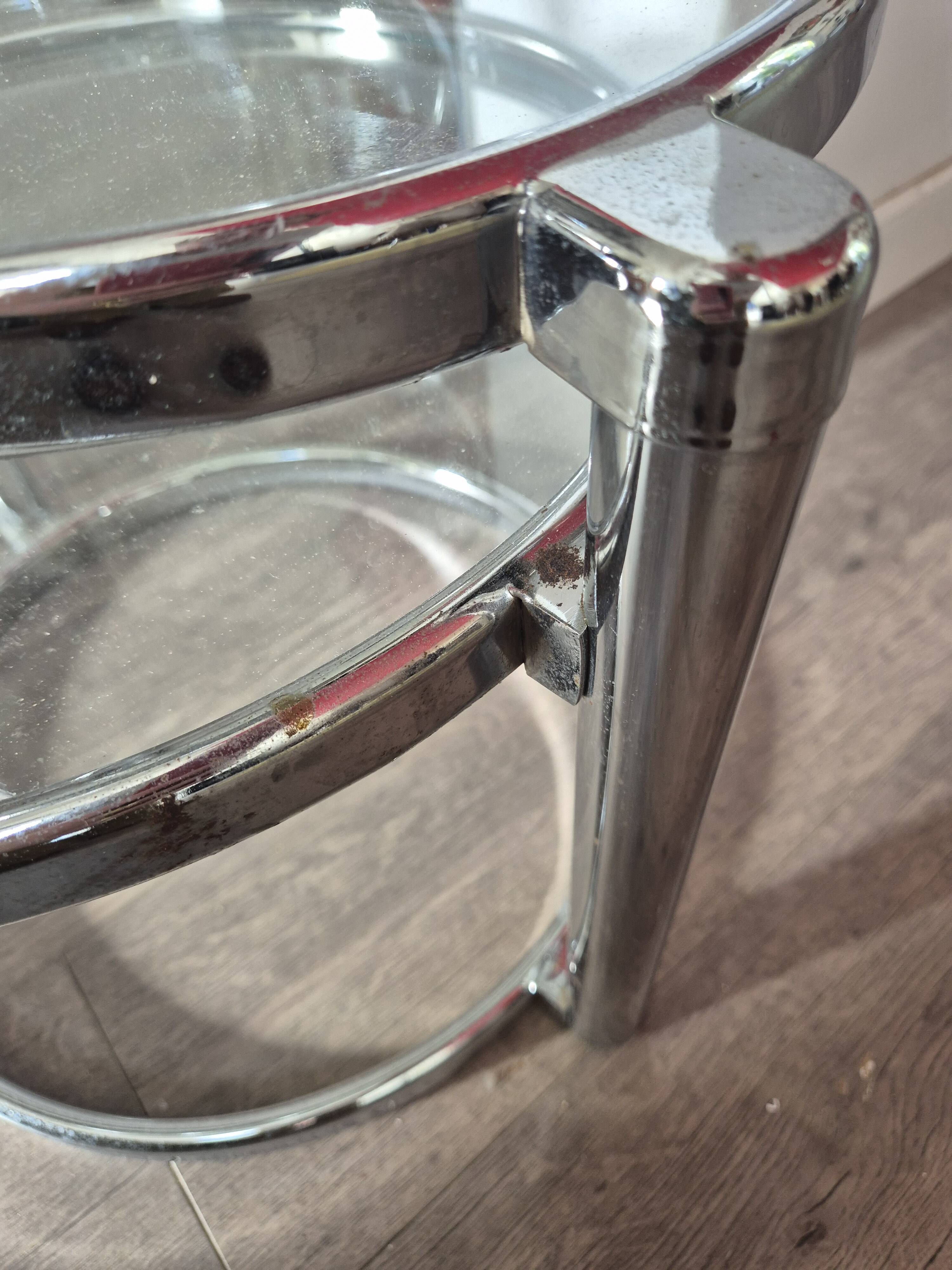 vintage coffee table leitmotiv style design 70 chrome and glass 3 shelves