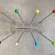 Colourful vintage chrome wire metal magazine rack, Mid Century atomic sputnik magazine stand