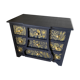 Commode atypique bleue, motifs dorés peints à la main