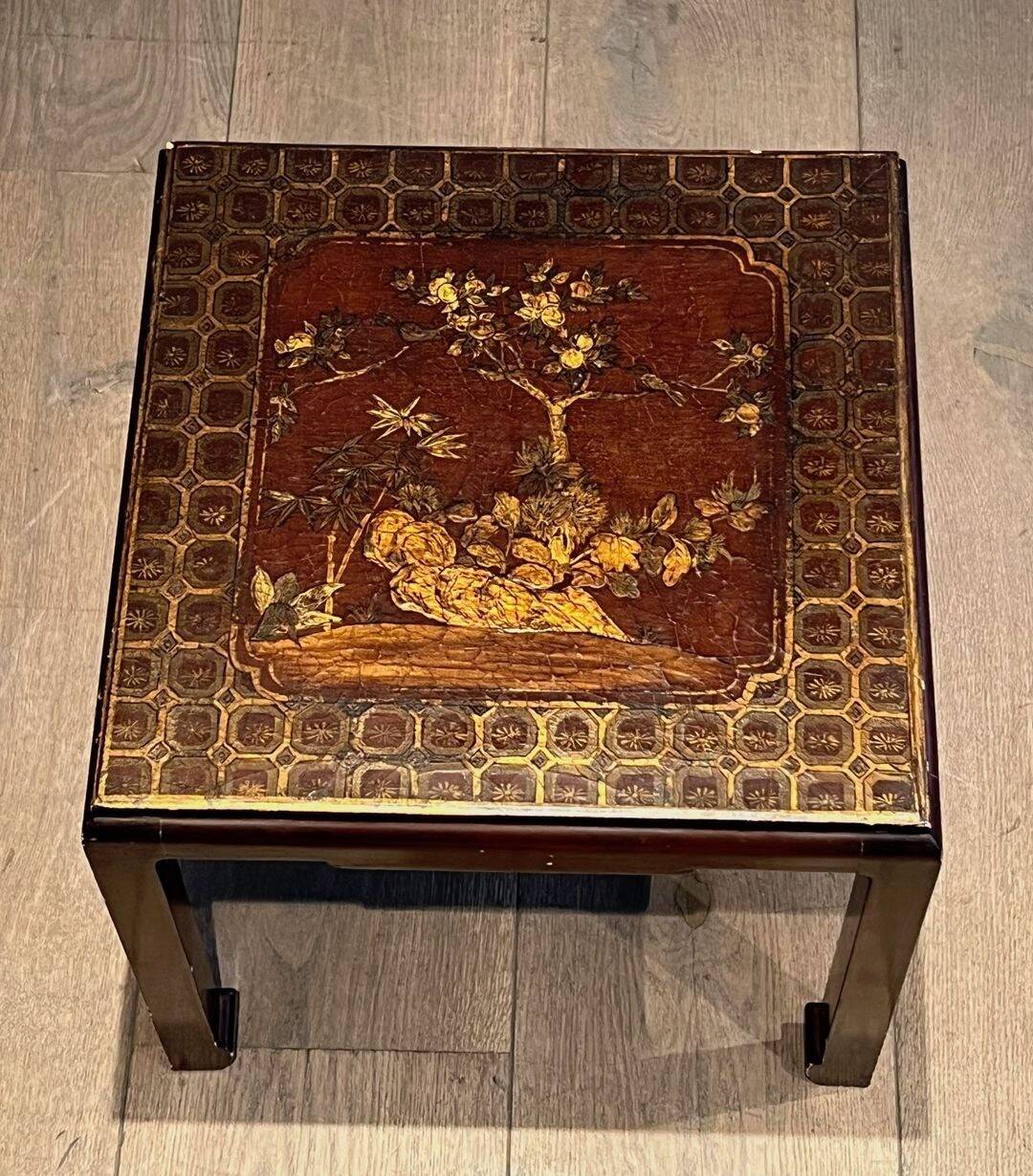 Set of Three Lacquered Nesting Tables with Chinese Decorations, France circa 19