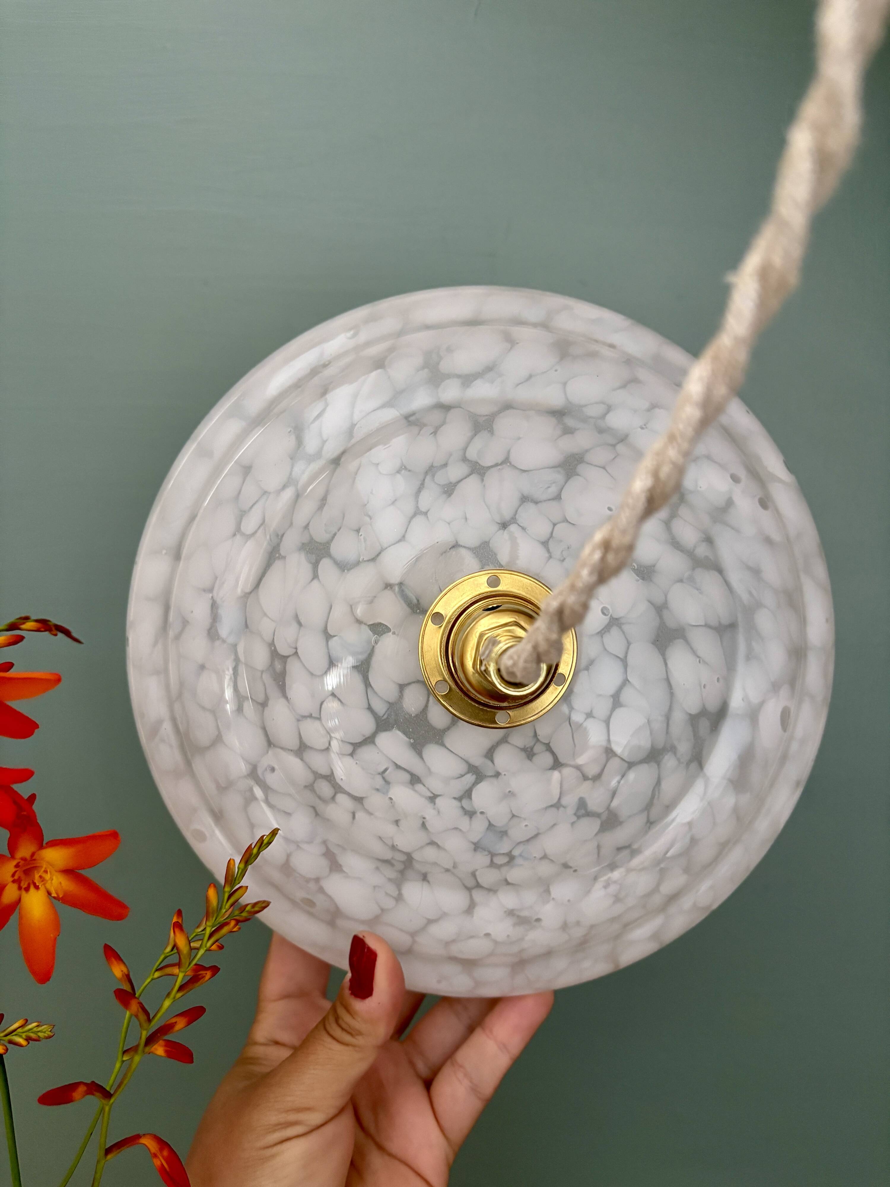 Vintage white Clichy glass lampshade pendant light