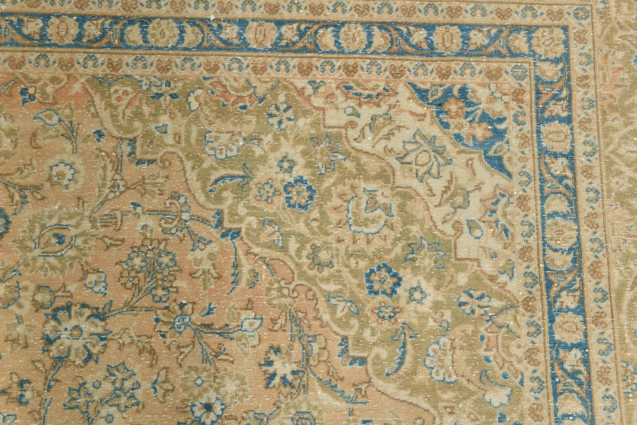 Sky Blue Hand Knotted Antique Vintage Persian Tabriz Rug, 293x407 Cm