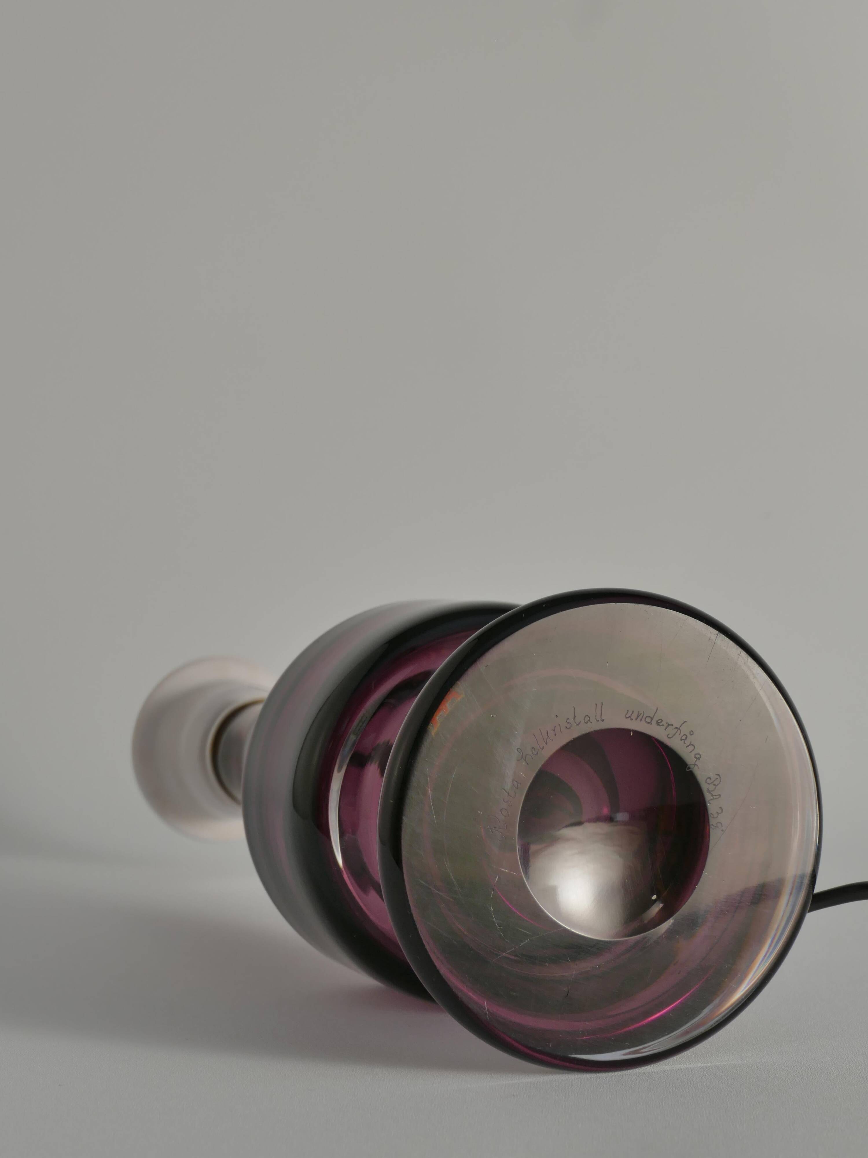 Mid-Century Modern Purple Chrystal Glass Table Lamp by Kosta 1960s