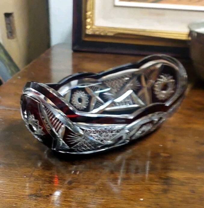 Ruby red Bohemian crystal bowl from the mid-1900s.