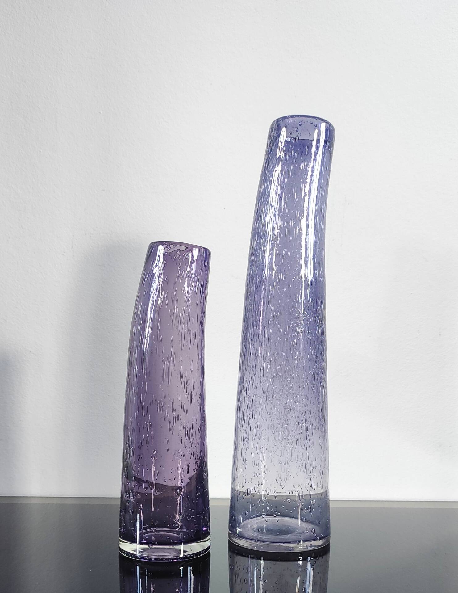Duo of bubble glass flower vases