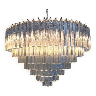 Lustre contemporain en verre de murano triedro transparent