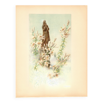 Art Nouveau engraving 1896 - White lilies and statue by G. Fraipont - plate