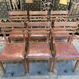 Suite of 6 oak and leather chairs 1950