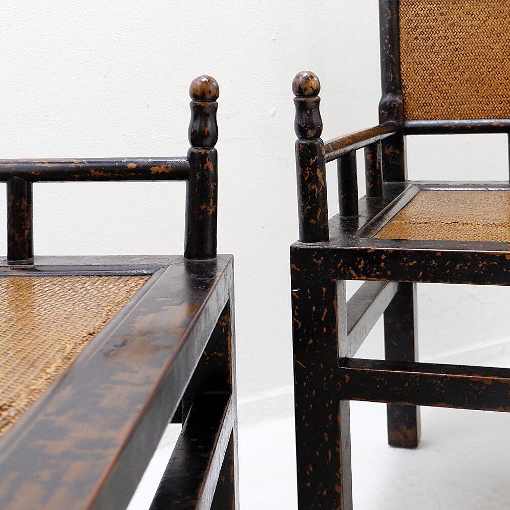 Pair of "meditation" chairs in lacquered wood and rattan - Japan, early 20th century