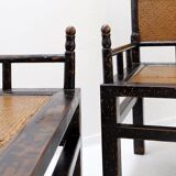 Pair of "meditation" chairs in lacquered wood and rattan - Japan, early 20th century