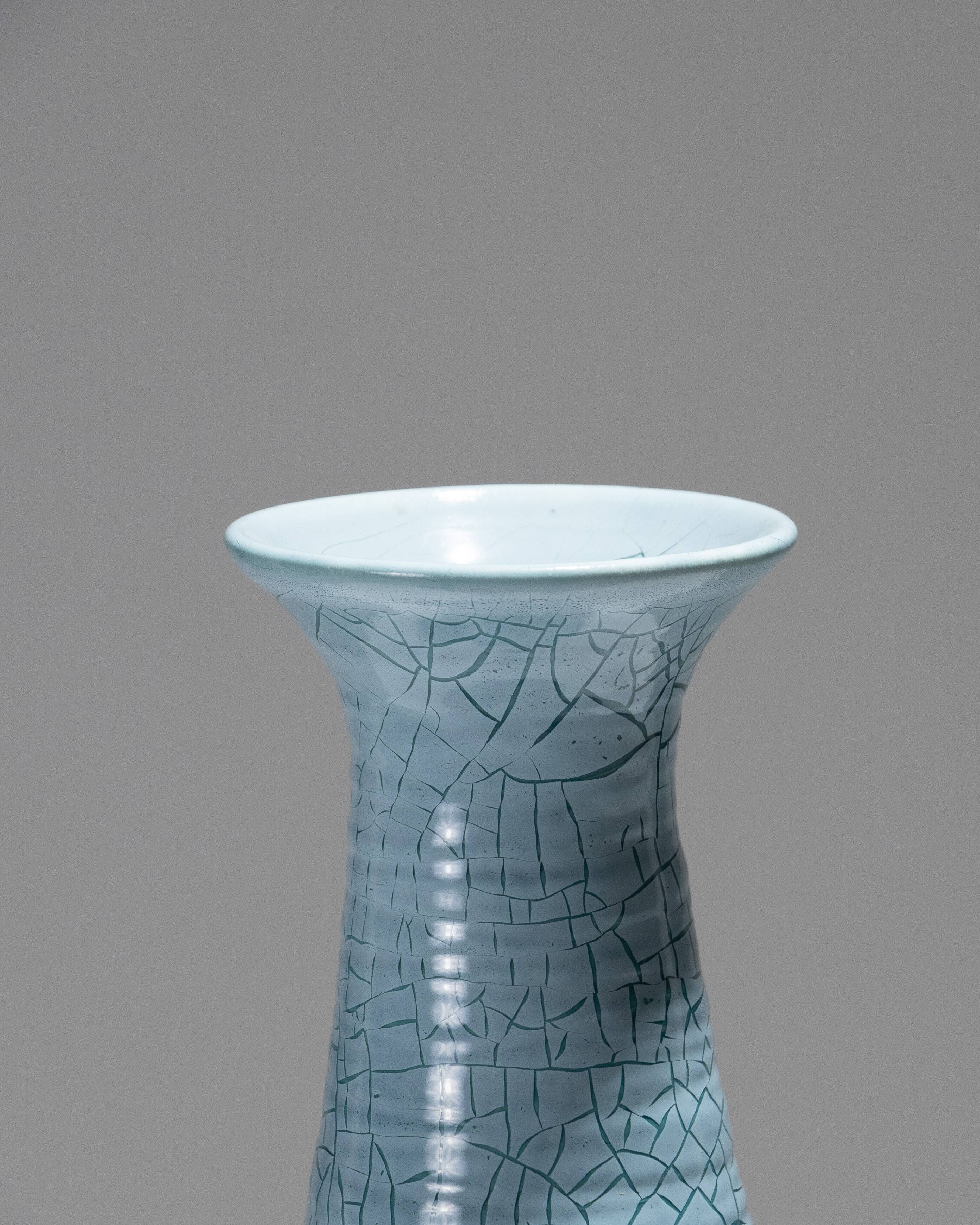 Turquoise ceramic conical vase, accolay, 1950s