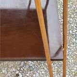 Vintage double wooden side table with copper base from the 50s
