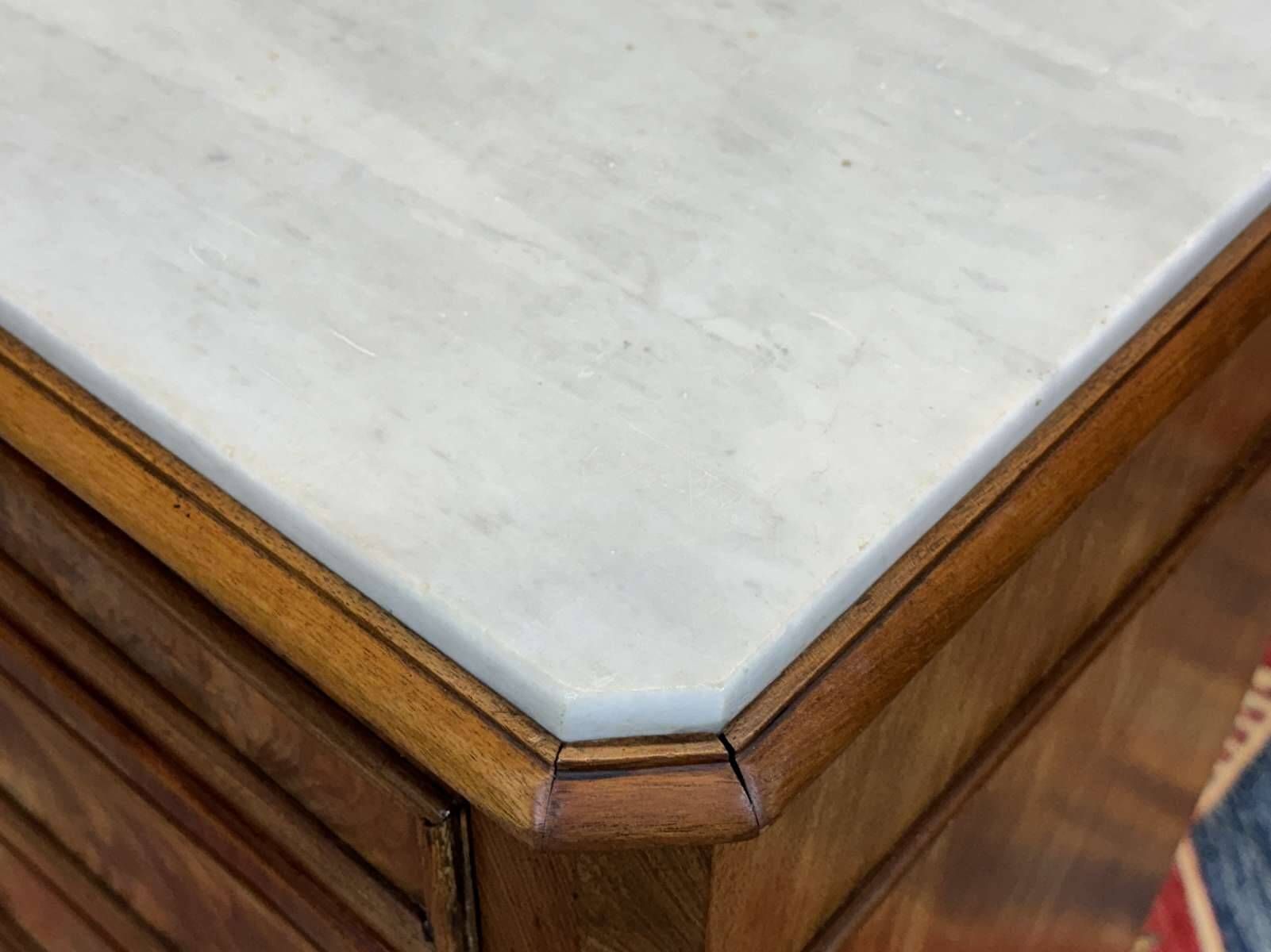 Napoleon III commode in mahogany, oak and with a fine white marble top, late 19th century.