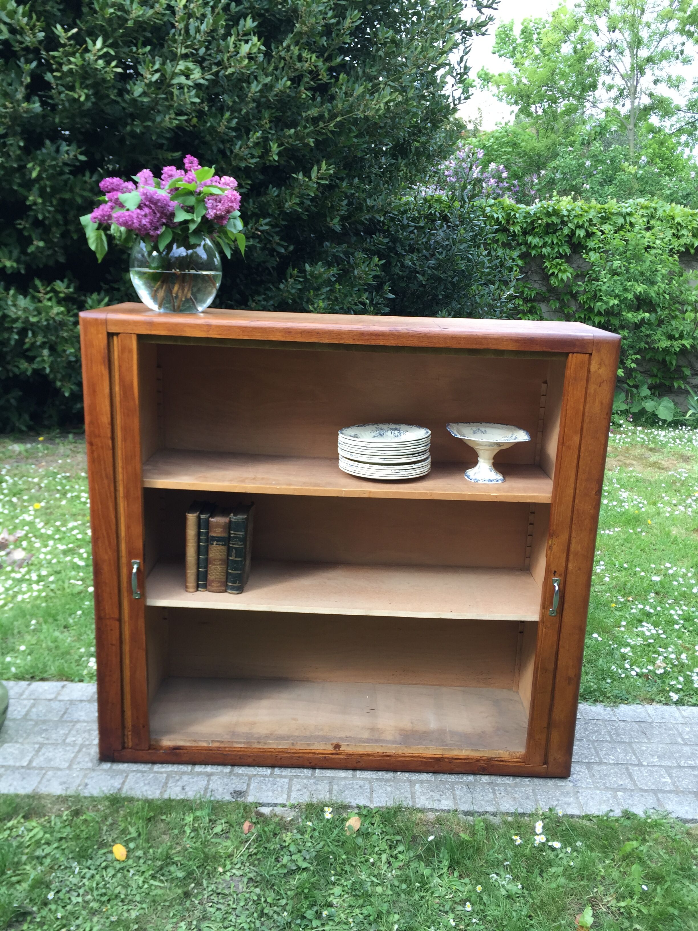 Low cupboard / curtain 1950 vintage blond oak buffet