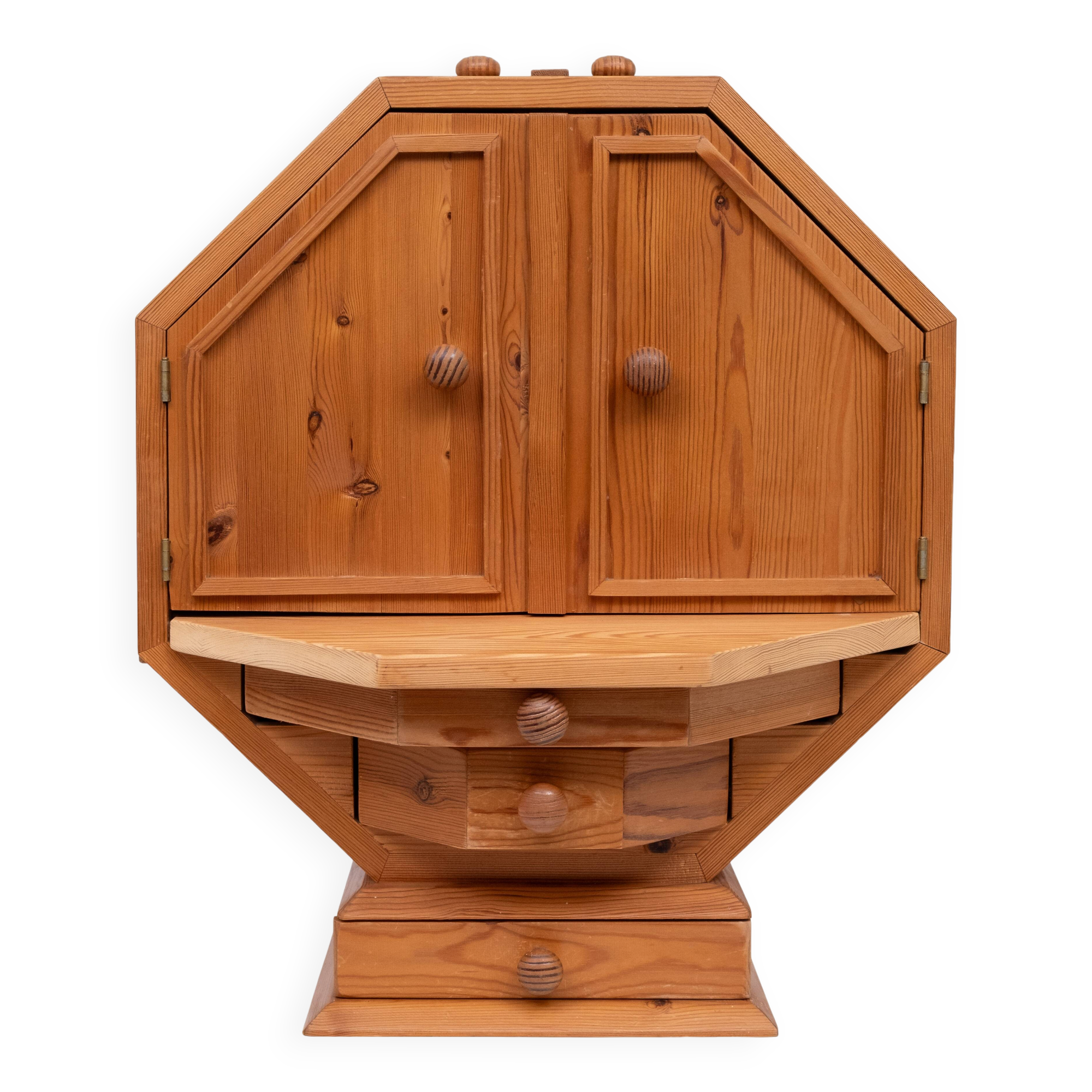 Metamorphic Solid Pine Dry Bar, Folding Design, 1970s, Good Condition