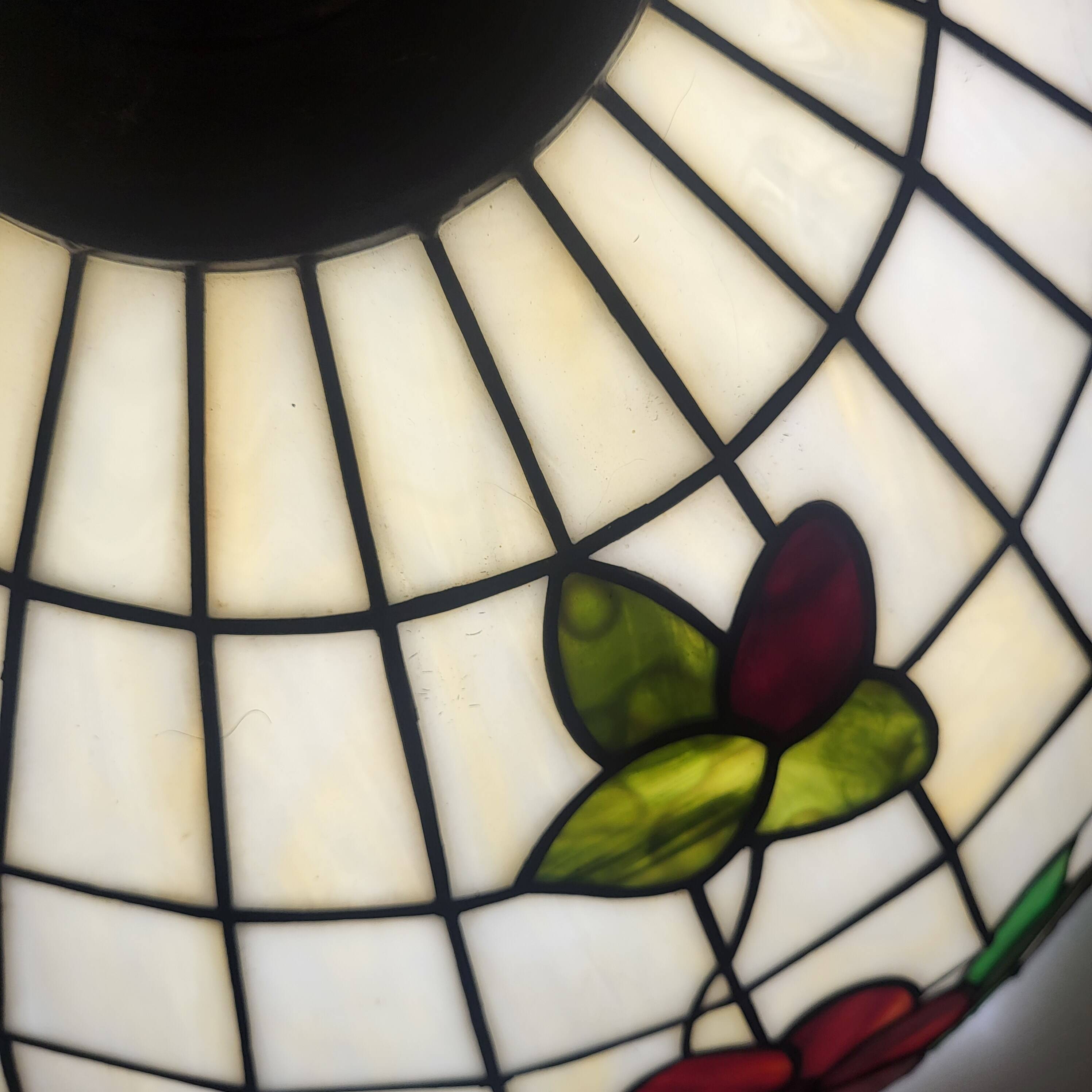 Large Tiffany pendant light in coloured glass