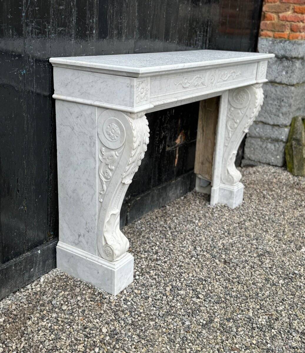 Louis XVI Fireplace In White Carrara Marble Circa 1880