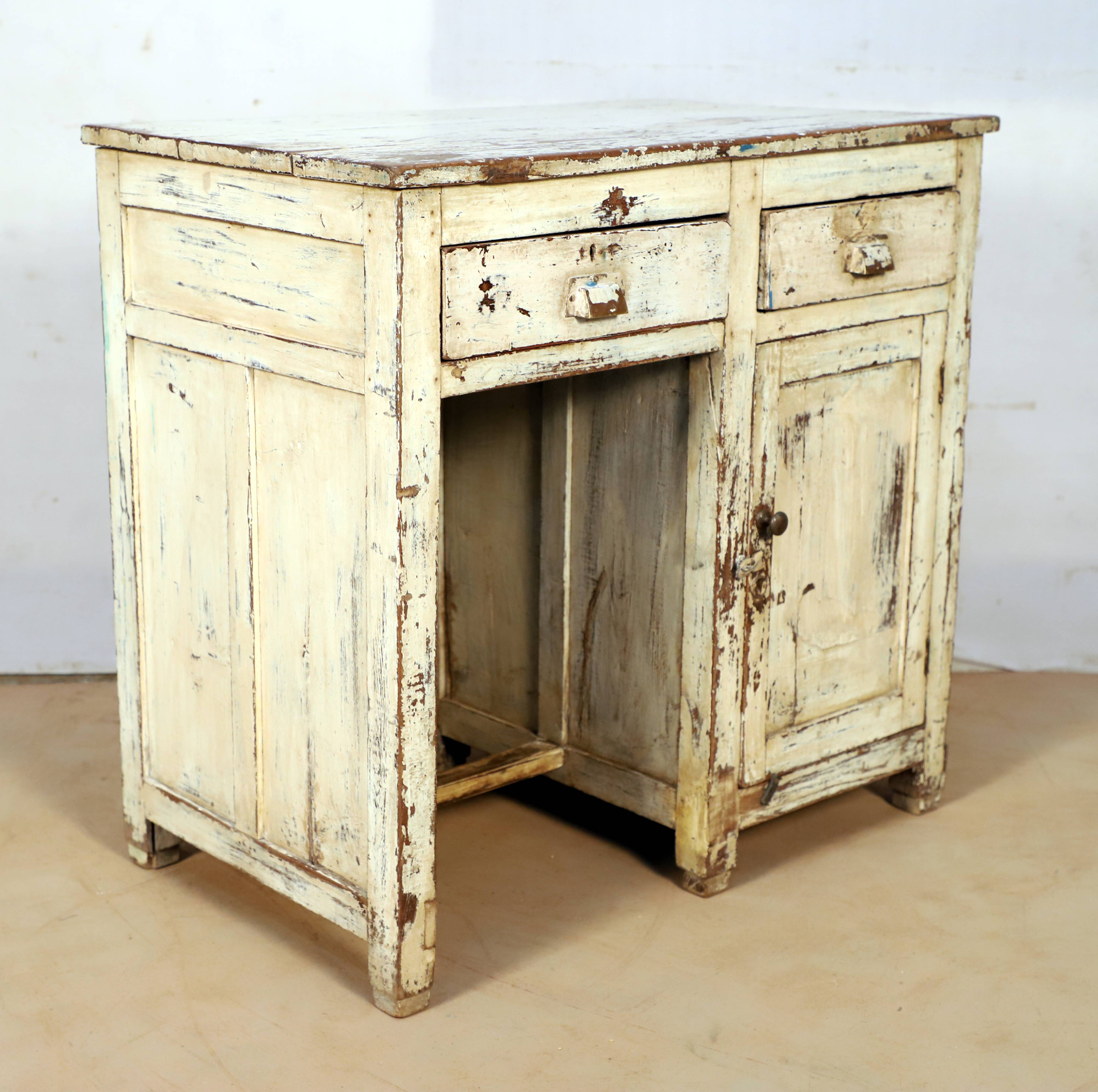 Old Burmese teak desk with original white patina