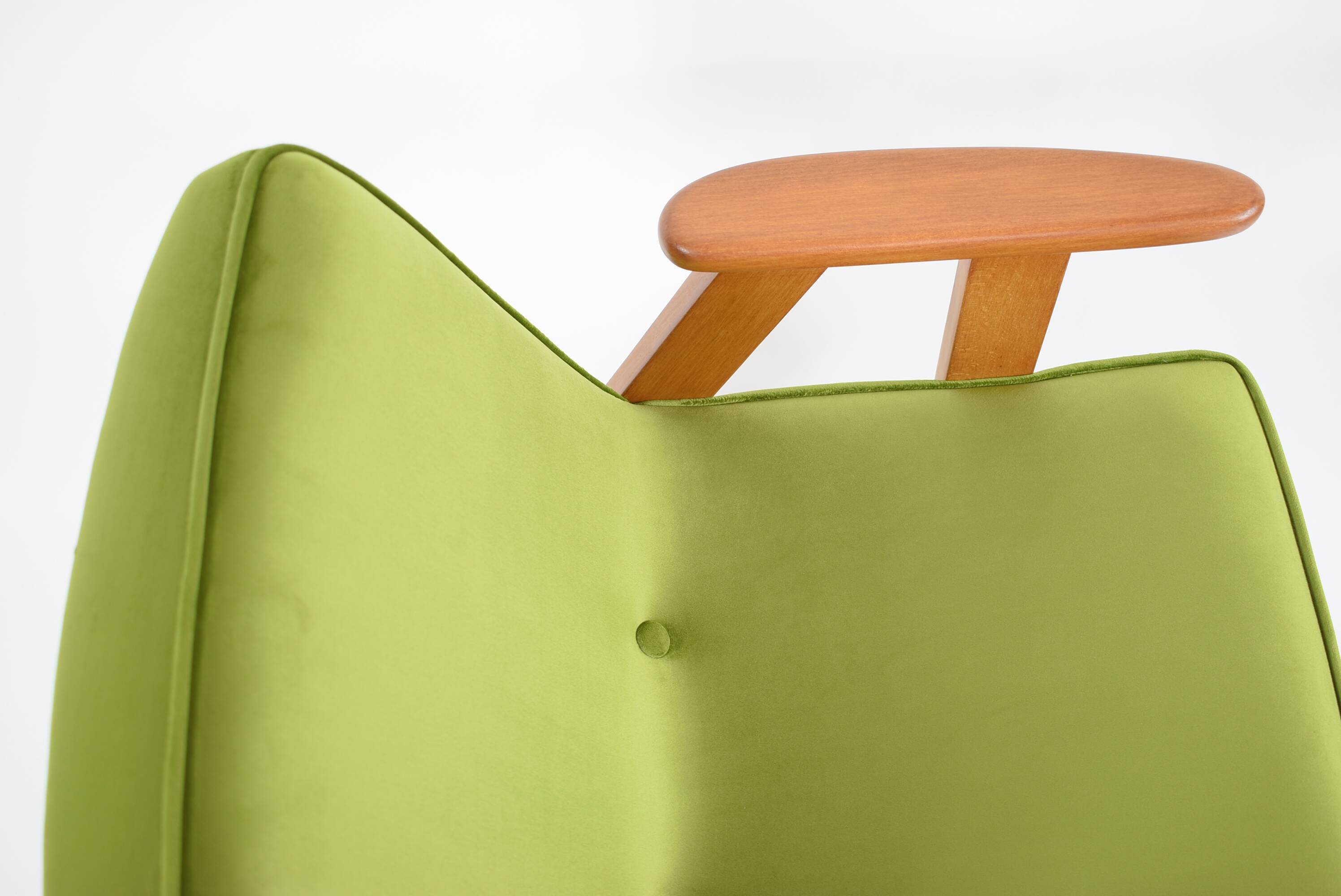 Vintage restored armchair, model 366, designer J. Chierowski, olive velvet