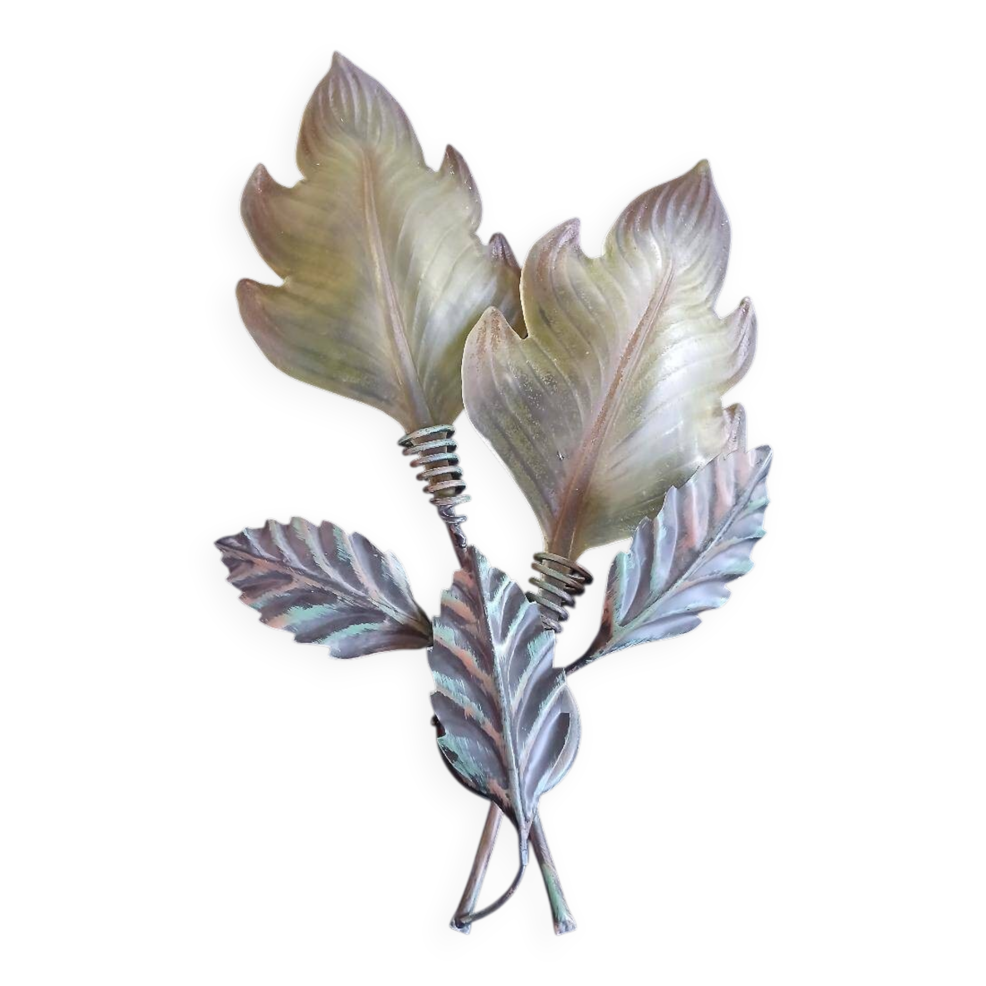 giant painted metal wall lamp Murano glass leaf design 63cm