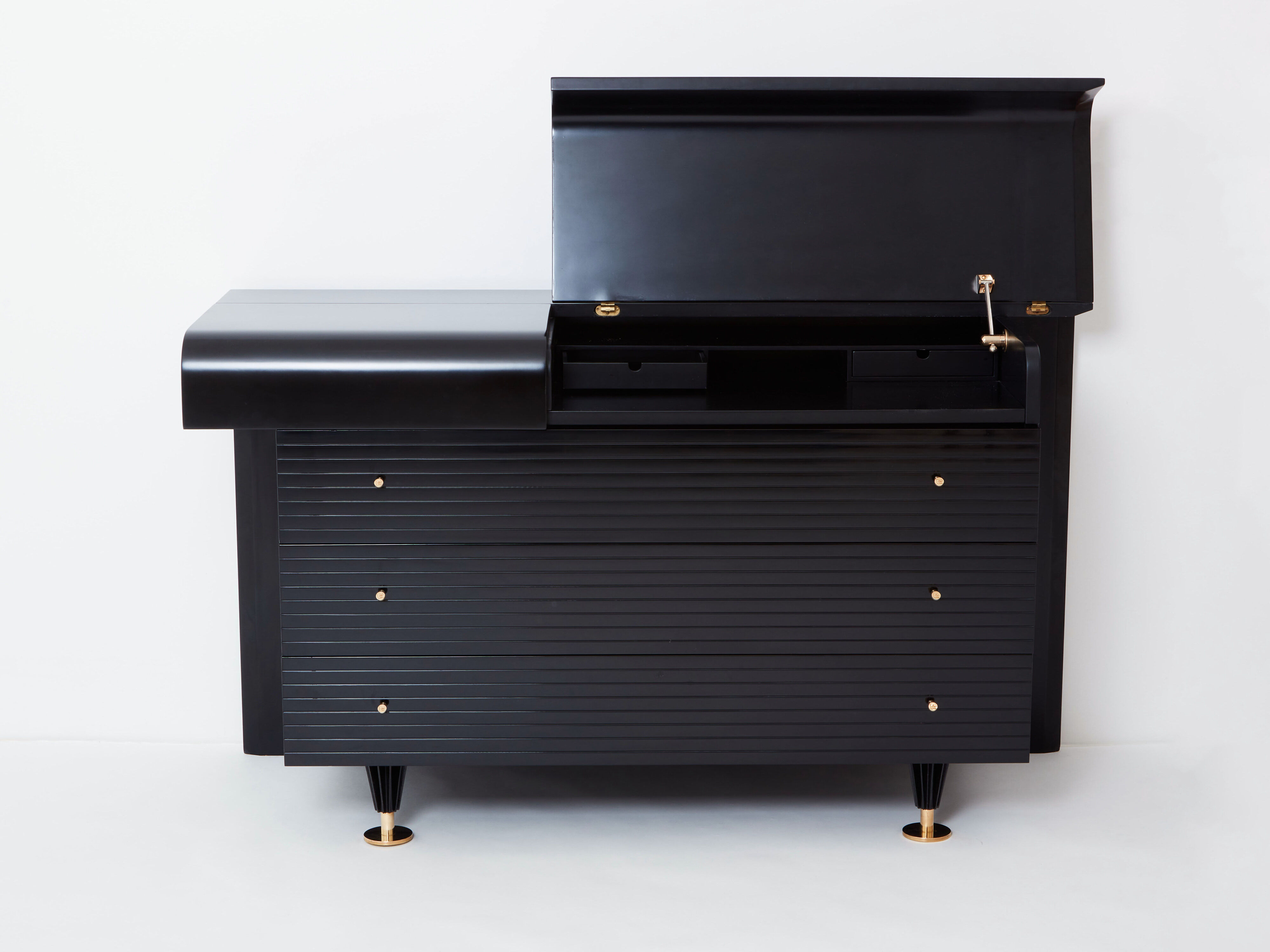 Black lacquered brass chest of drawers signed Pierre Cardin 1980