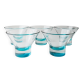 5 Turquoise Murano Glass Drinking Glasses – 1980s Italian Pop-Art Design, Set of 5 with Heavy Pedestal