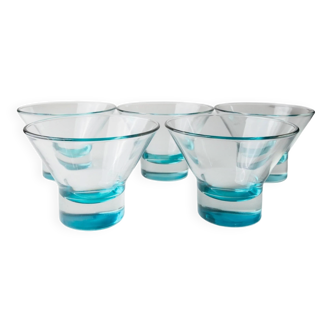 5 Turquoise Murano Glass Drinking Glasses – 1980s Italian Pop-Art Design, Set of 5 with Heavy Pedestal