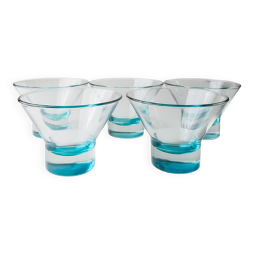5 Verres à boire en verre de Murano turquoise – Design pop-art italien des années 1980, ensemble de 5 avec socle lourd
