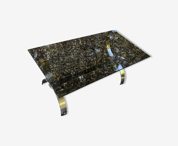 Coffee table from the 70s, in smoked glass and chrome steel