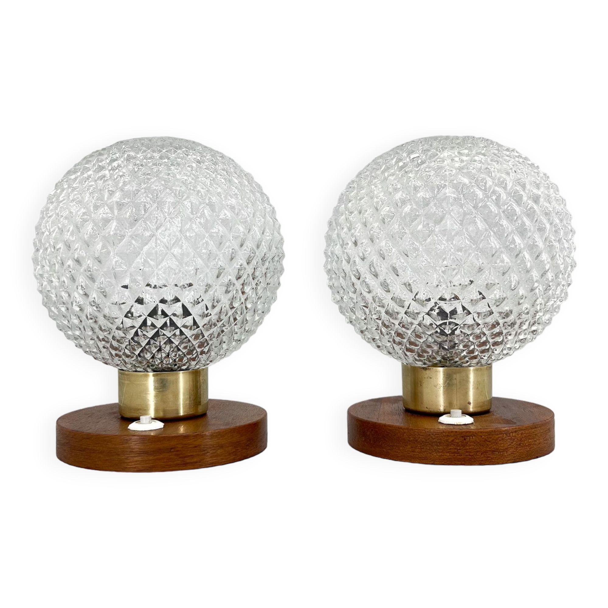 Pair of Midcentury Wood & Glass Table Lamps, 1970s