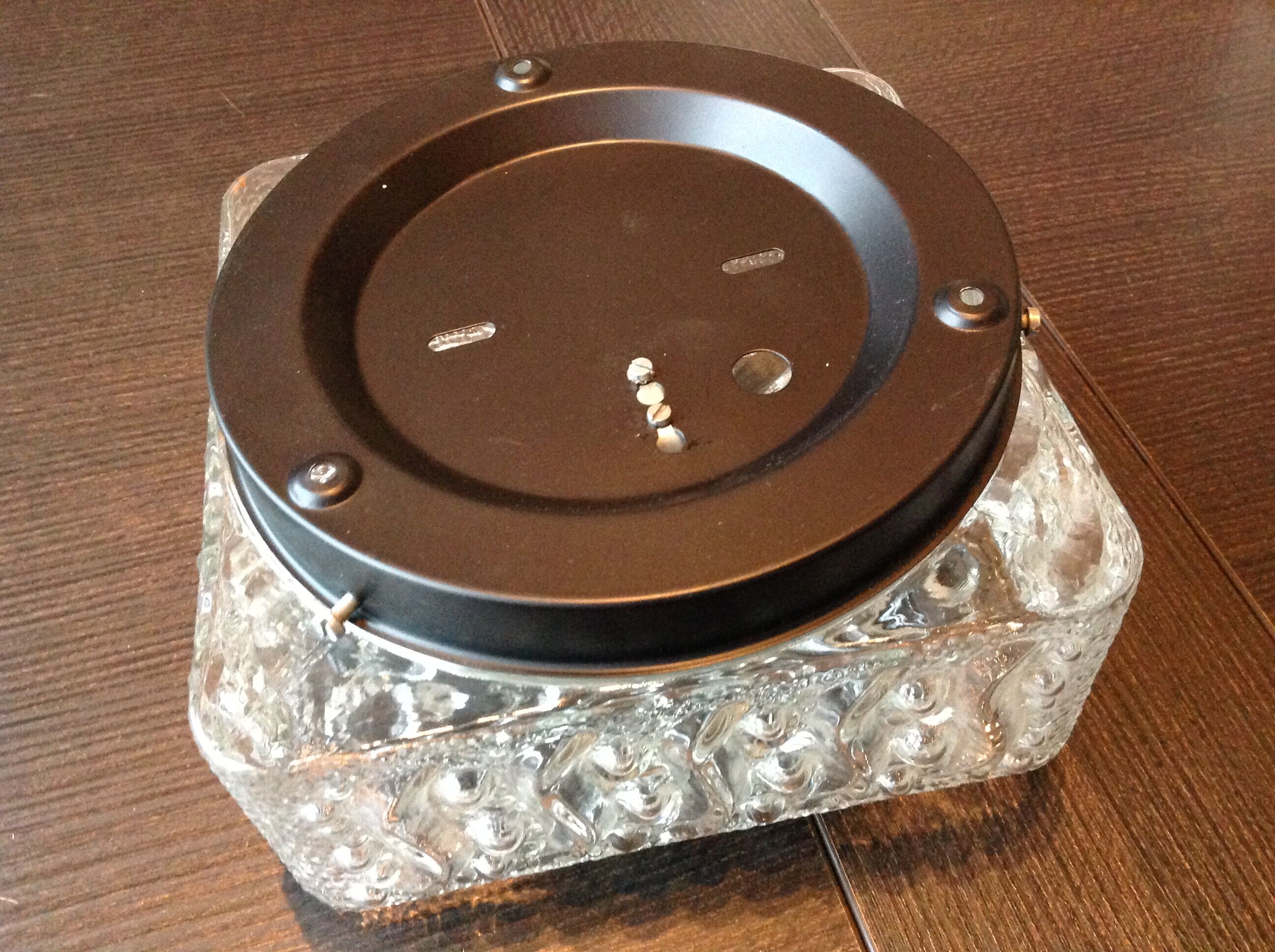 Square ceiling lamp in bubbled glass 60/70s
