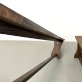 Pair of solid oak benches, winged legs, France, 1970s