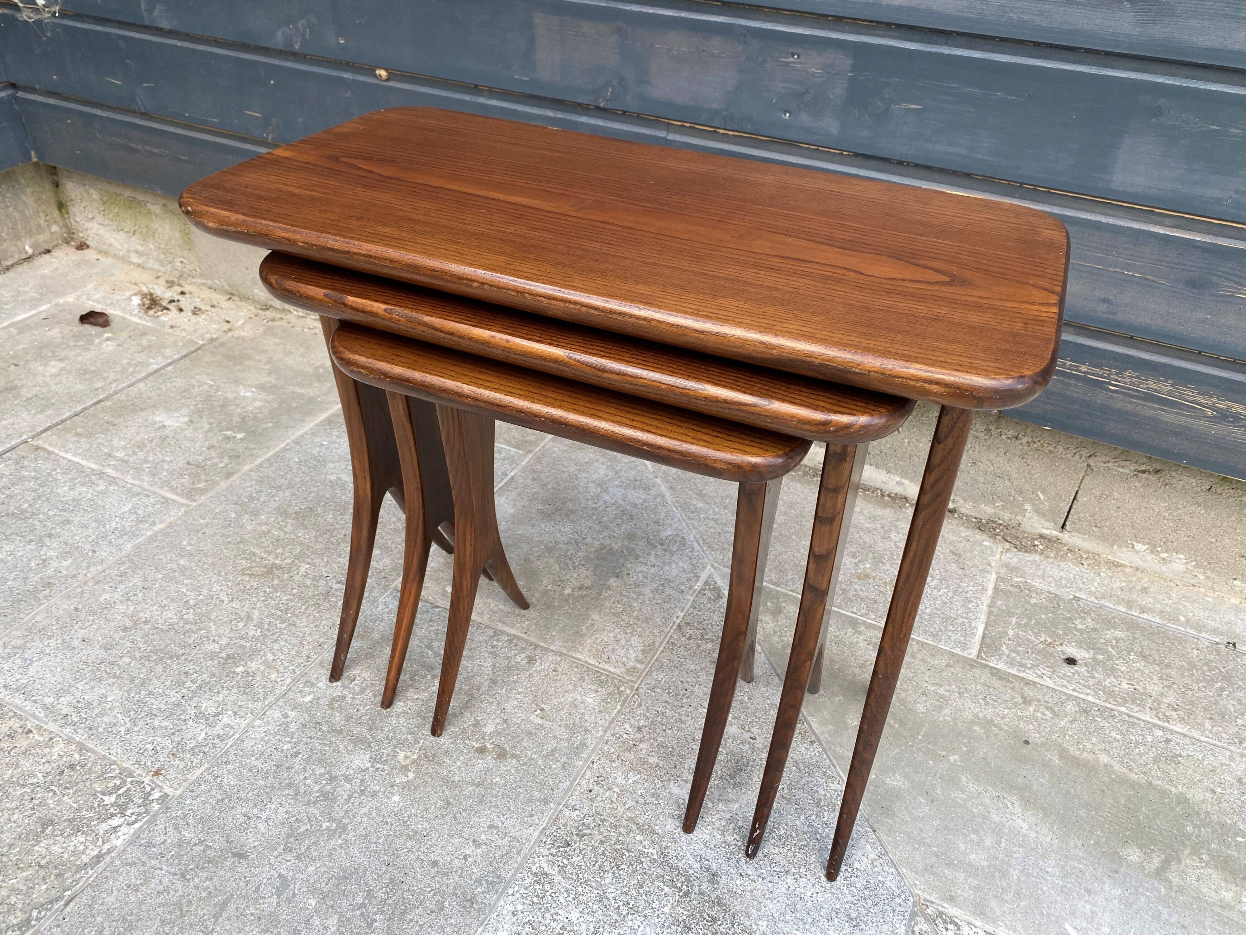 Set of 3 nesting tables by Raphaël Raffel, Scandinavian vintage, 1960s