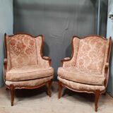 Pair of Louis XV style wing chairs