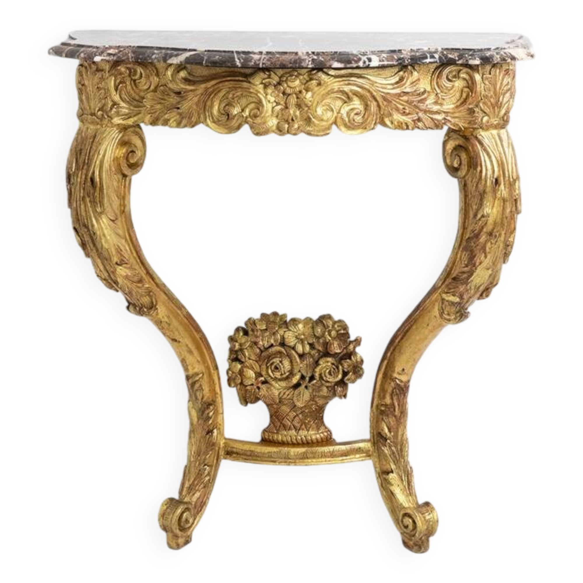 Louis XV period carved and gilded wooden console. Circa 1880.