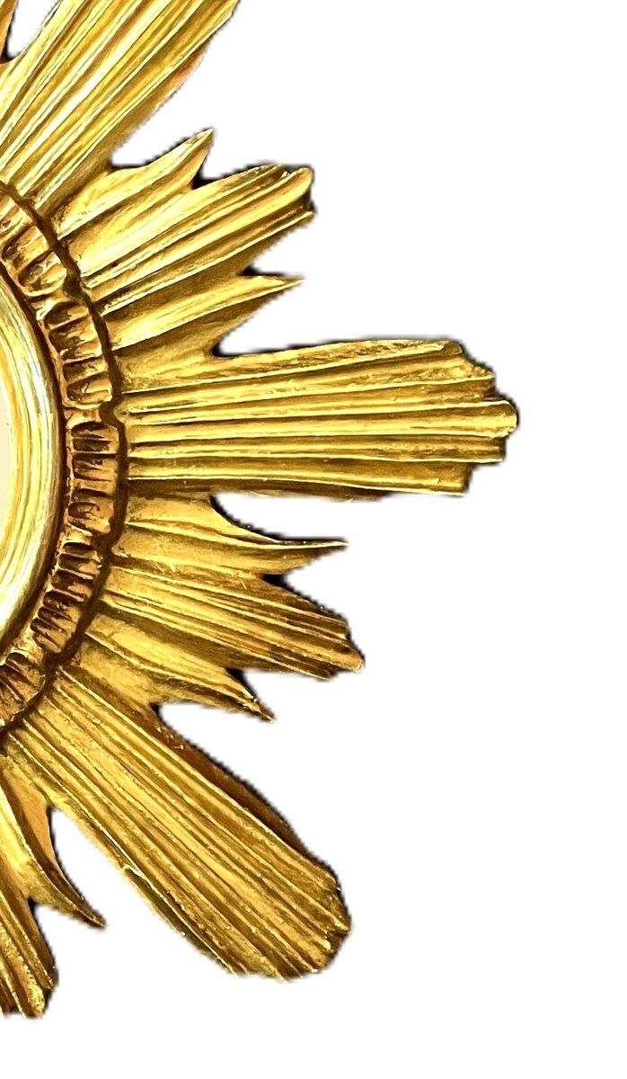 Wenz golden wood sun mirror, Germany, 1960s