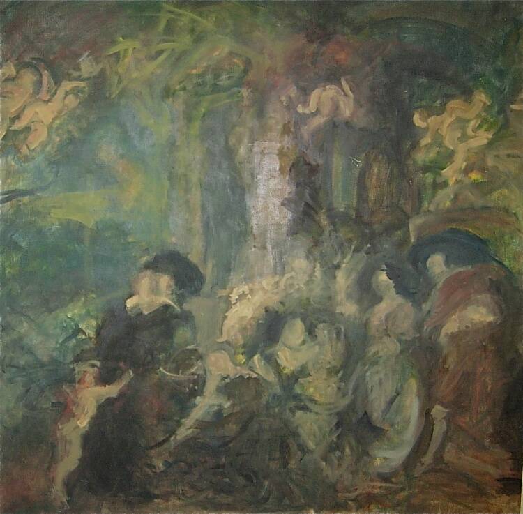 Genre scene canvas signed Strbac