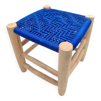 Wooden Stool with Hand Woven Seat - Unique Piece