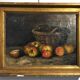 Table still life with apples and basket, signed at the beginning of the 20th century