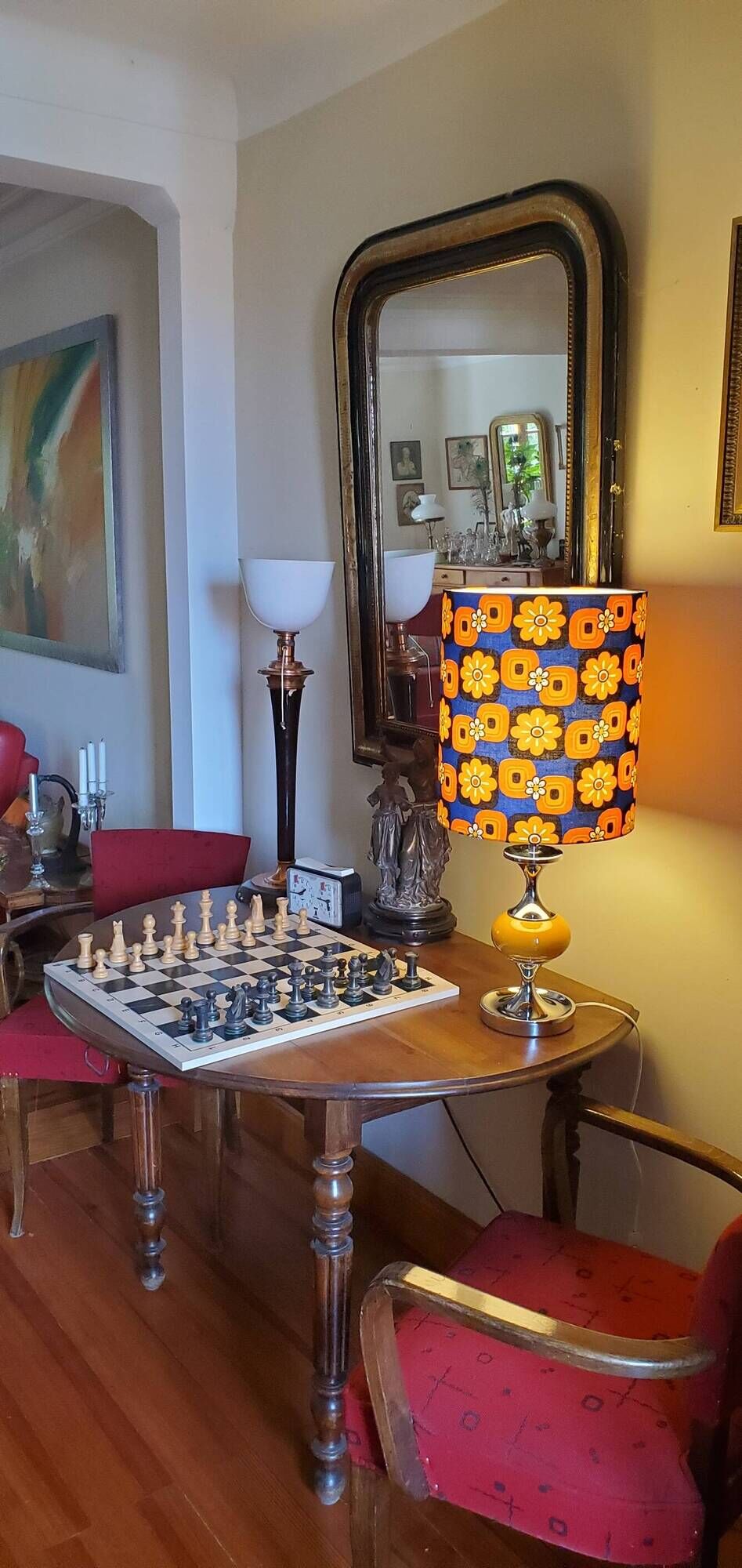 Lampshade blue daisy h40 d30 vintage 70's