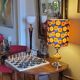 Lampshade blue daisy h40 d30 vintage 70's