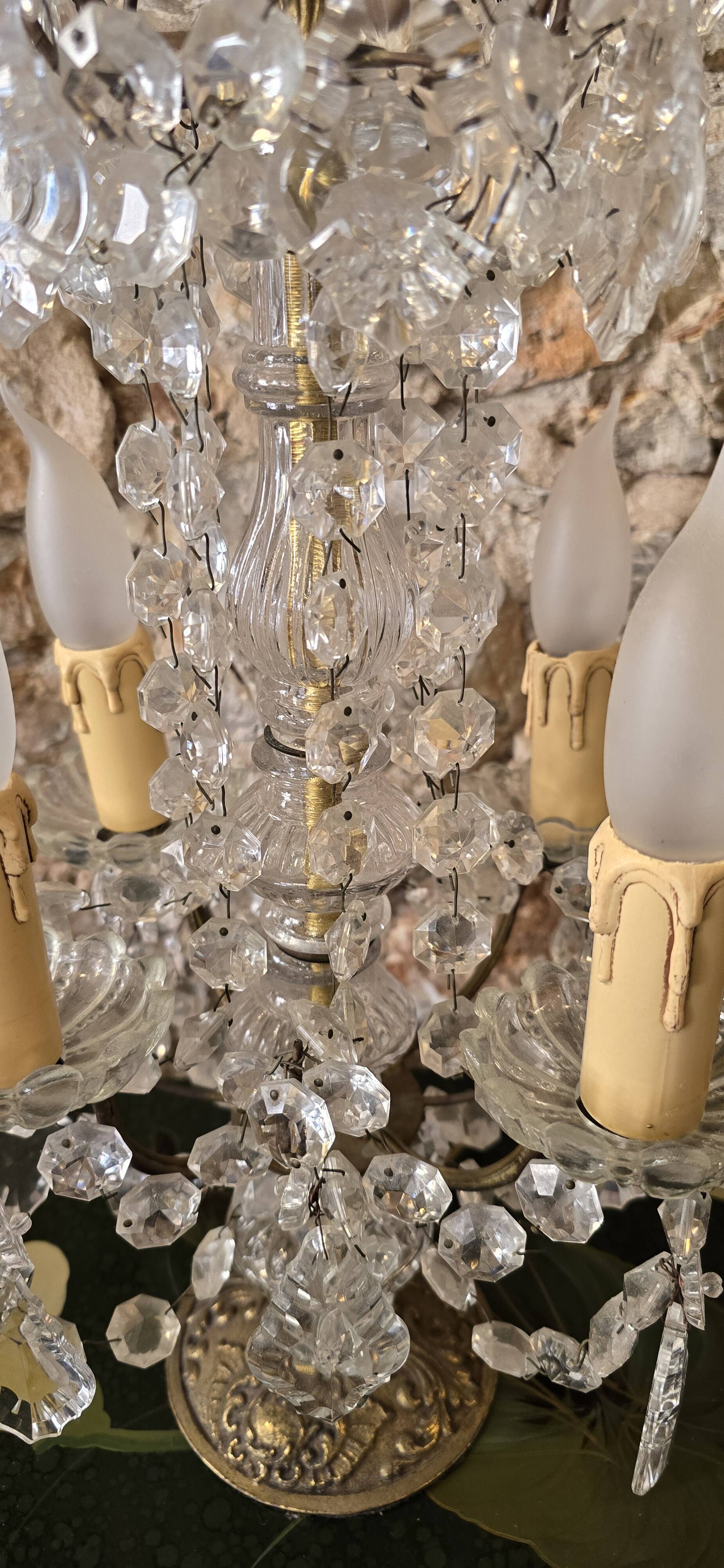 Girandole in gilded bronze and glass pendants
