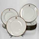 Set of monogrammed plates with gilt edges | E. Bourgeois | Late 19th century