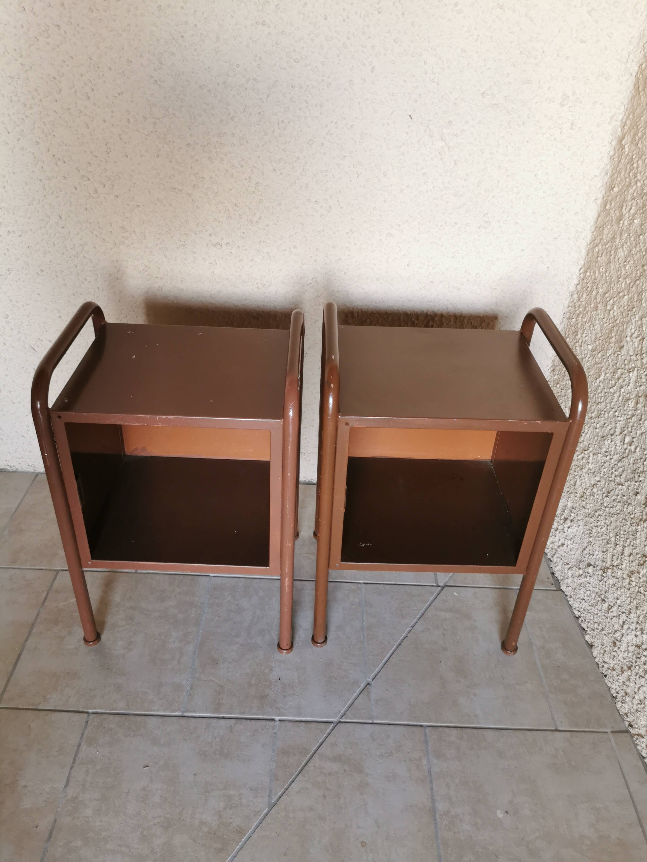 Pair of boarding school bedside tables
