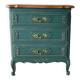 Commode bois massif relookée vert sapin patiné et bois