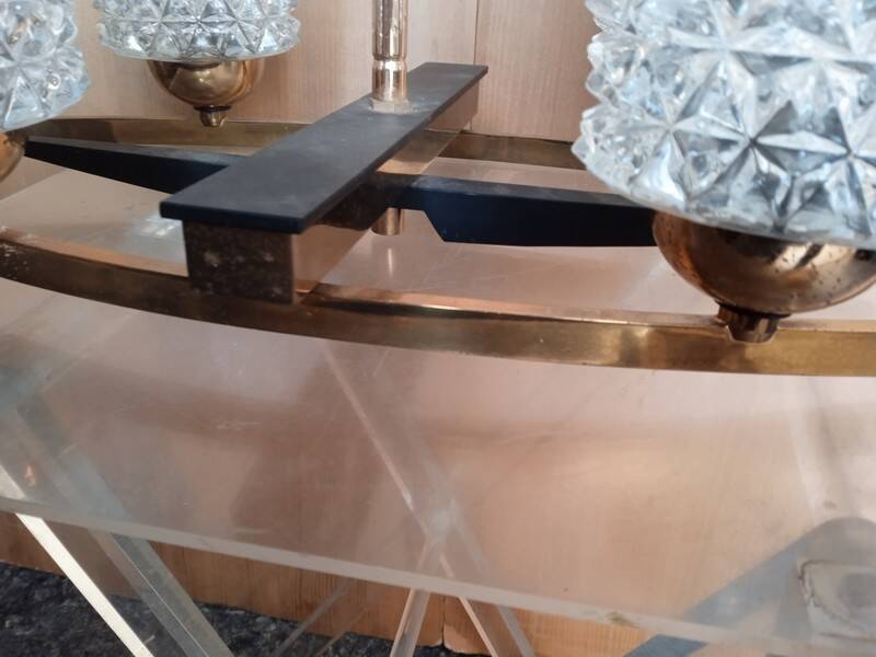 Lustre Arlus 6 feux en laiton doré, vers 1950