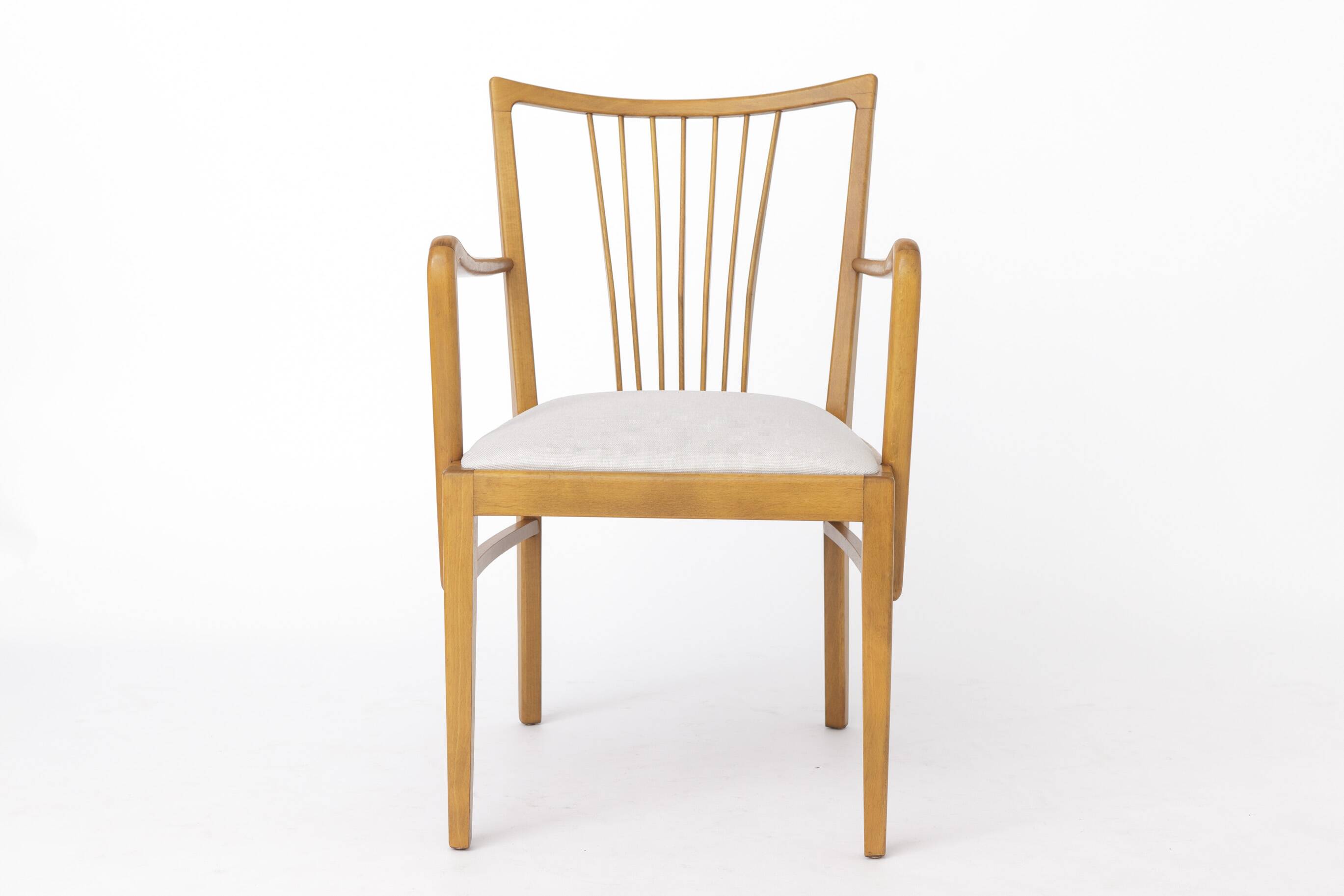 Pair of 1950s Vintage Armchairs, Restored Beech Wood & Light Gray 1950s
