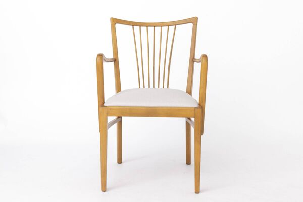 Paire de fauteuils vintage des années 1950, bois de hêtre restauré et gris clair des années 1950.