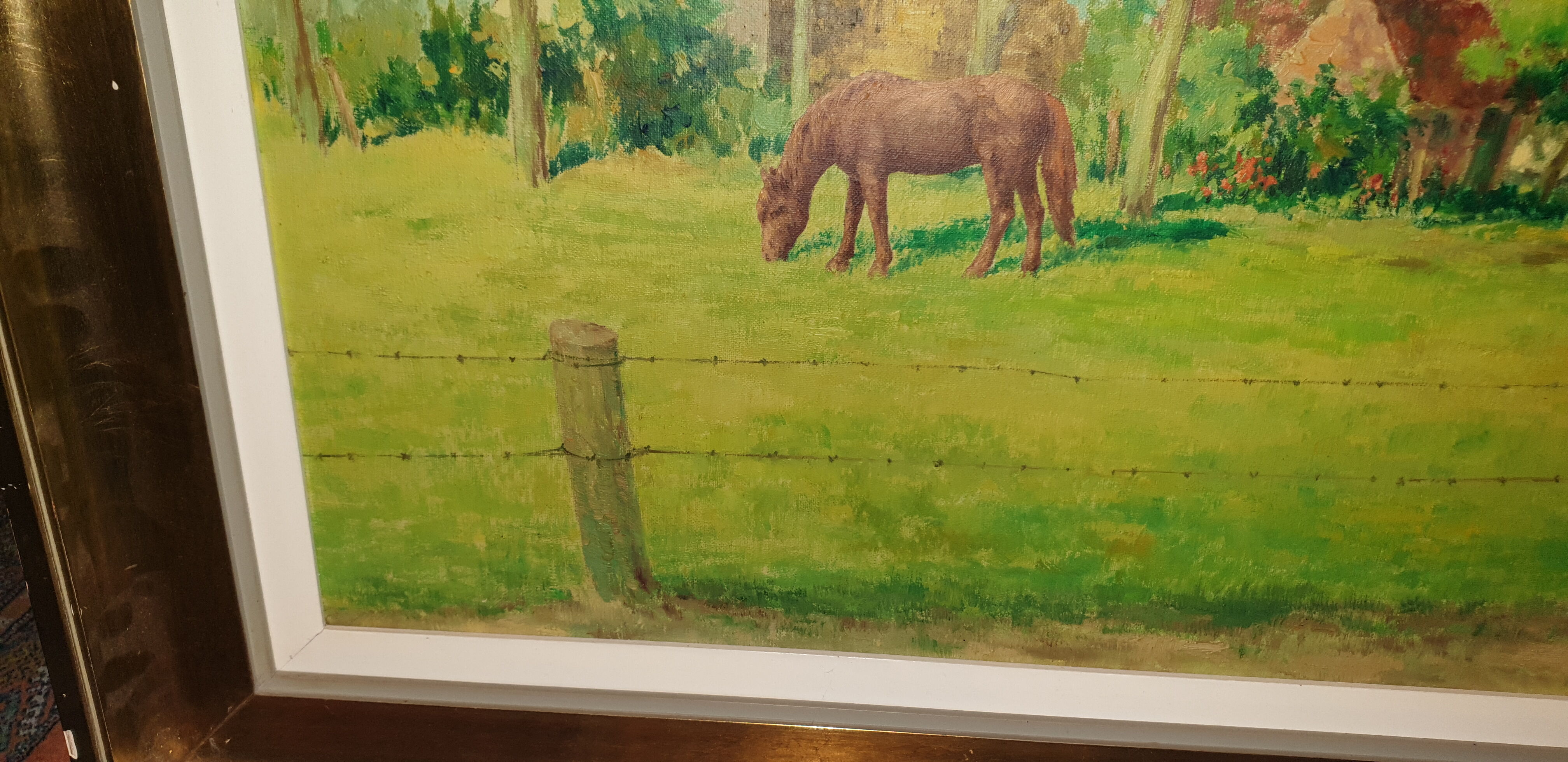 Huile sur toile campagne pastorale 1970